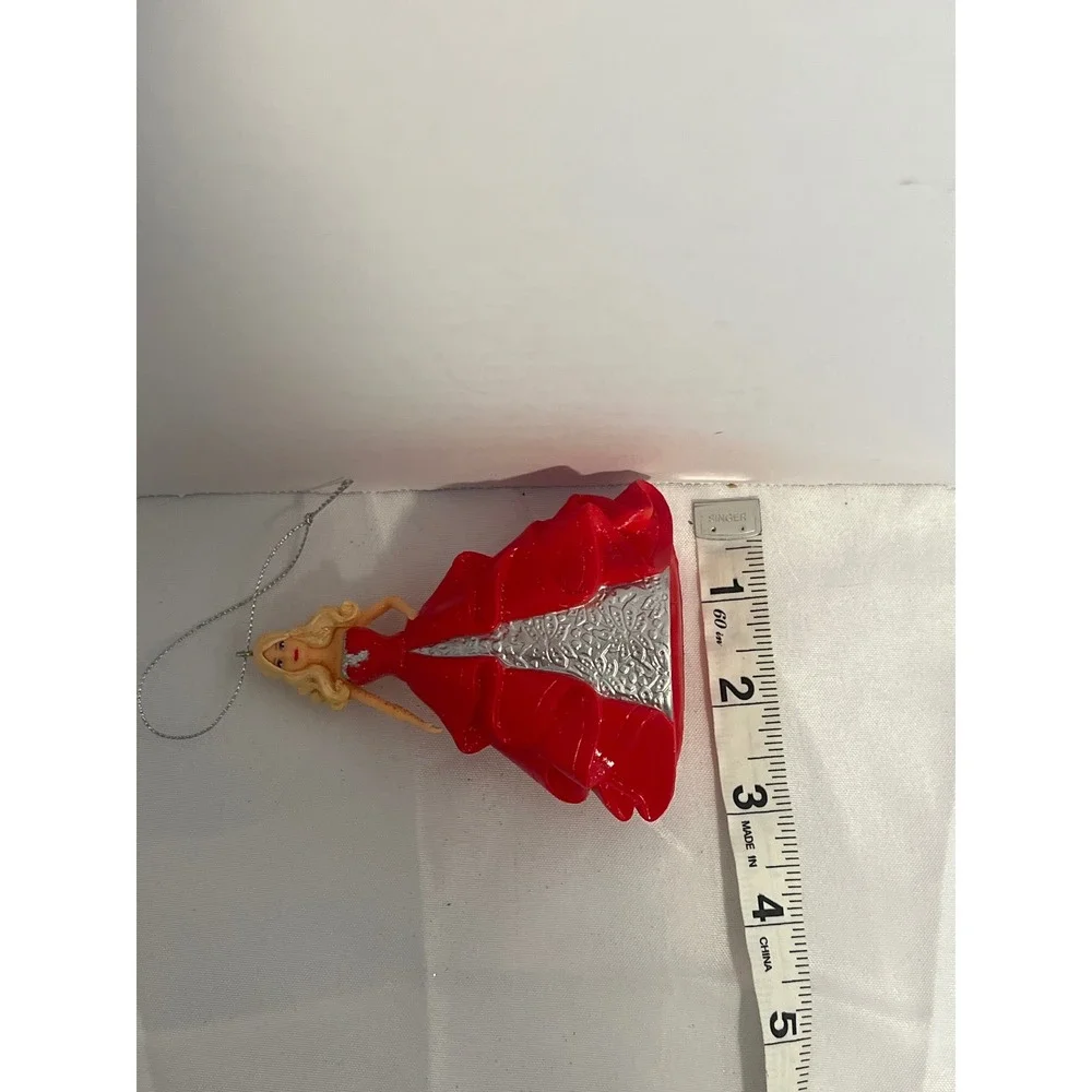 Mattel Barbie Holiday Christmas Ornament Red Silver Gown Blonde Glitter Figurine